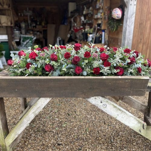 Deep red casket spray 2 FEB25